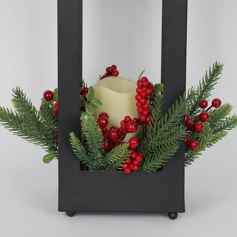 Christmas Tin Lantern W/ Led Candle