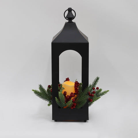 Christmas Tin Lantern W/ Led Candle