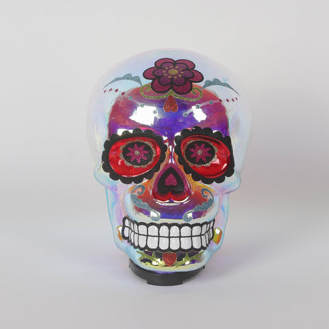 Day of the Dead Lighted Glass Sugar Skull Décor