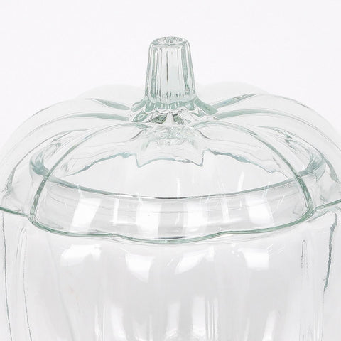 Glass Pumpkin Jar | Clear Halloween Candy Dish | Fall Decor Container