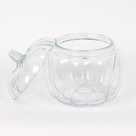 Glass Pumpkin Jar | Clear Halloween Candy Dish | Fall Decor Container