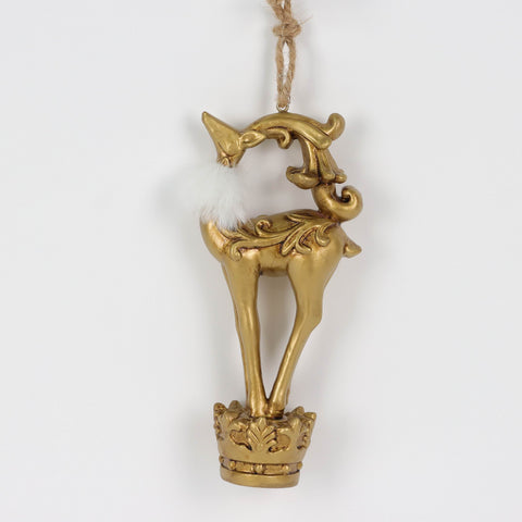 Christmas Gold Deer with White Fur Ornament