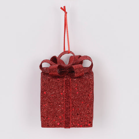 Glittering Red Gift Box Christmas Ornament