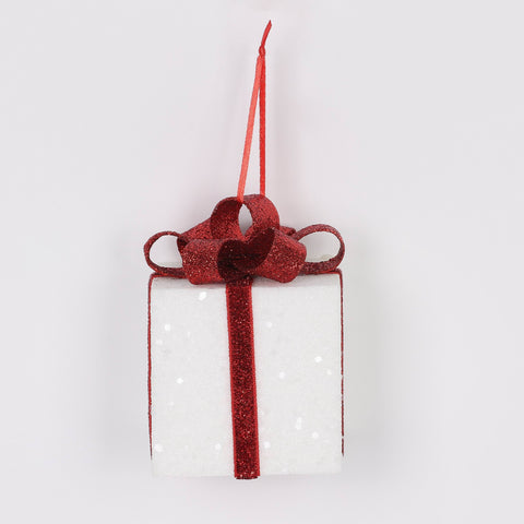 White and Red Gift Box Christmas Ornament