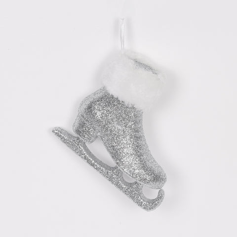 Silver Ice Skate Christmas Ornament with Faux Fur Trim