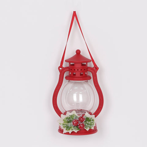 Red Lantern Christmas Ornament with Holly Accents