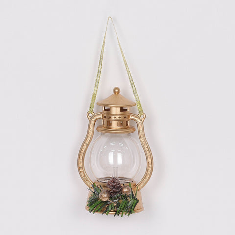 Gold Lantern Christmas Ornament with Pinecone Accents