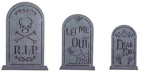 Set of 3 Prelit Tombstones 
