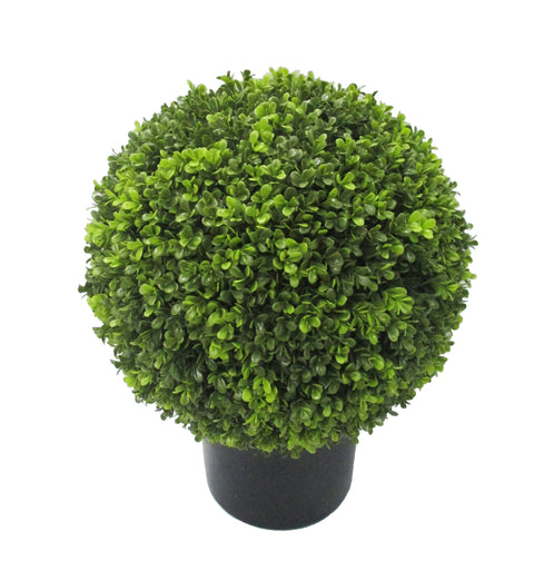 Artificial Indoor Boxwood Ball Tree in Black Pot: Lifelike 18" Plant for Home and Office Decoration