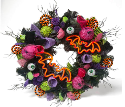 26" Prelit Halloween Neon Wreath