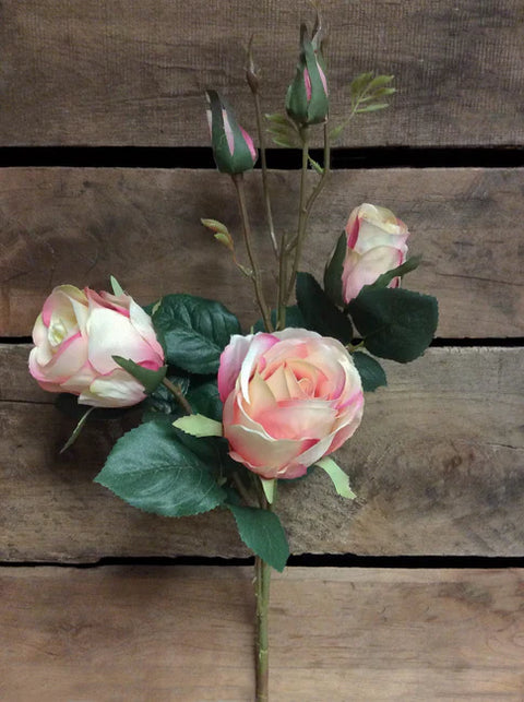 21" ROSE SPRAY WITH 3 HEADS, 2 BUDS, 4 LEAVES