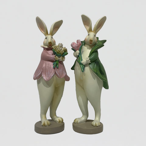 Figurine de lapin floral en résine