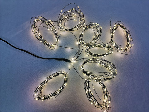 Green Cord Warm Light with 8 Strands - Plug In for Christmas, Diwali, Weddings, and Events 8ft.