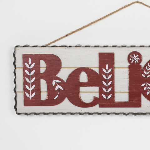 Christmas 27.5*1.0*7.75''Mdf Believe Sign Wall Hanger | Christmas Decor | Festive Holiday Decoration