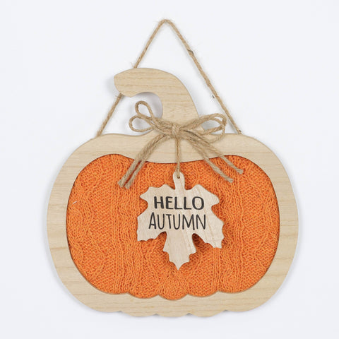 Harvest Orange Hello Autumn Pumpkin Wall Hanger Decor