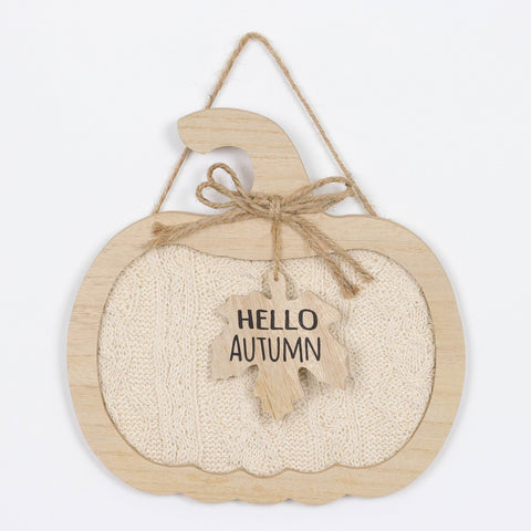 Harvest White Hello Autumn Pumpkin Wall Hanger Decor