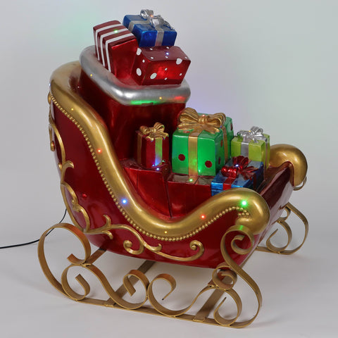 27.0'' Gold/Red Christmas Sleigh Décor - Indoor/ Outdoor Decor
