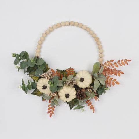 Fall Wreath with White Pumpkins & Beads Decor