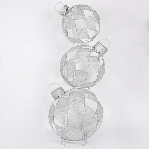 Christmas Silver Big Ornament Stack Décor- Stacked Holiday Decorations