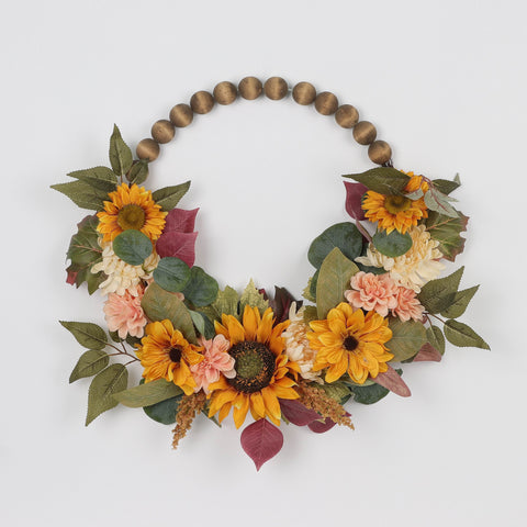Fall Wreath with Beads & Orange Sunflower Décor