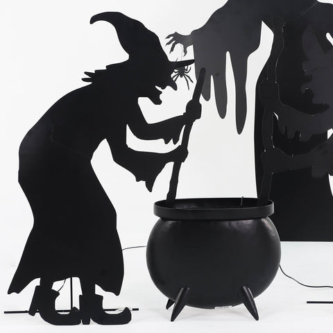 Set of 4 Halloween Metal Witches with Cauldron – Lighted Outdoor Yard Decor