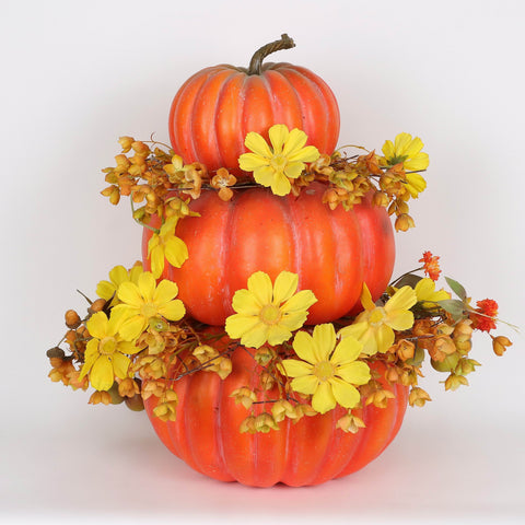Harvest Three-Stack Pumpkin Topiary Decoration