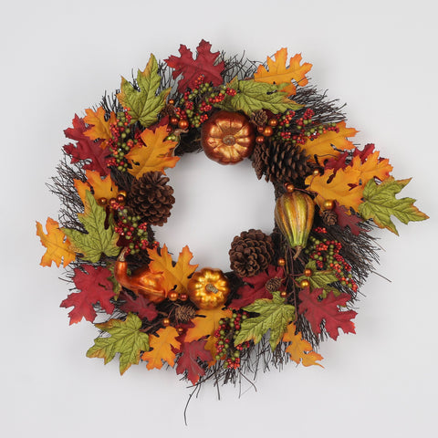 Harvest Fall Wreath with Pumpkin and Pine Cone Décor