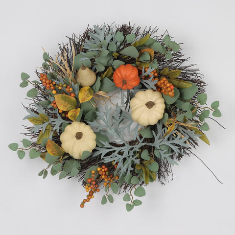Harvest Wreath with Pumpkins & Berries Décor