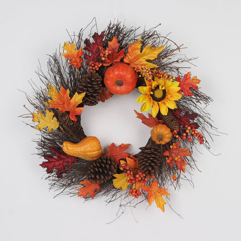 Harvest Fall Wreath with Sunflower Décor