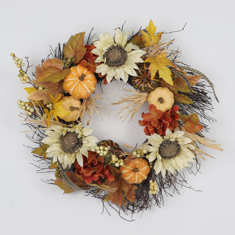 Harvest Wreath with Sunflower & Pumpkins Décor