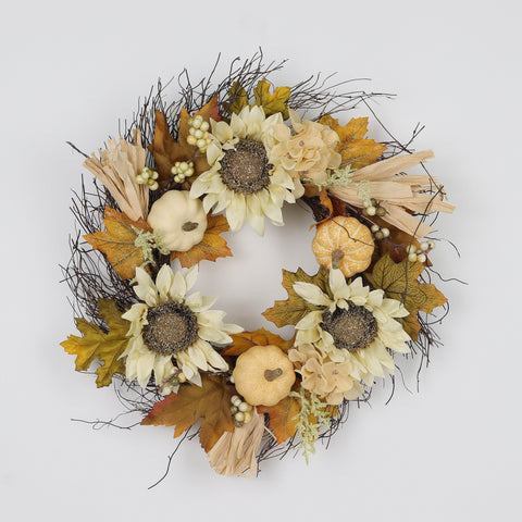 Harvest Wreath with Pumpkins & Sunflower Décor