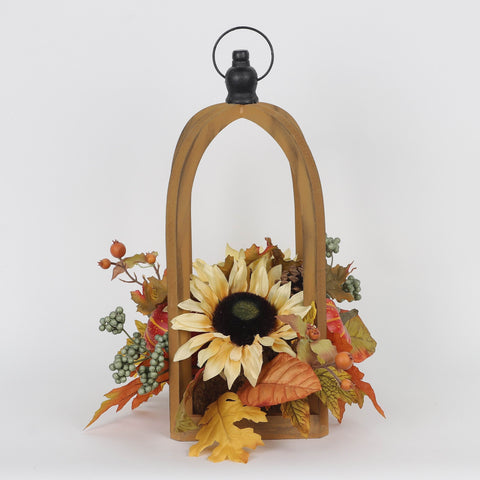 Harvest Fall Floral Lantern with Pumpkins Décor