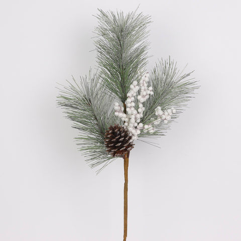 White Berry Pinecone Pick Spray - Christmas Tree Garland Wreath Decor