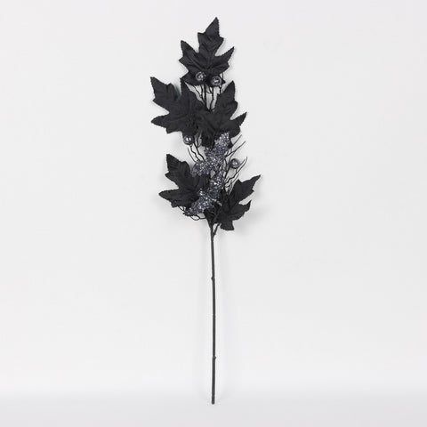 Halloween Leaf Stem with Glitter Bat Decor | Elegant Fall Decoration