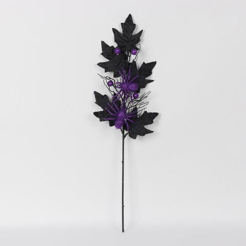 Halloween Leaf Stem with Glitter Spider Decor | Elegant Fall Decoration