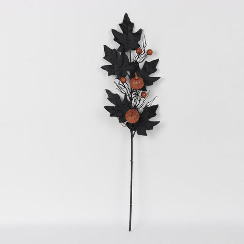 Halloween Leaf Stem with Glitter Pumpkins | Elegant Fall Decoration