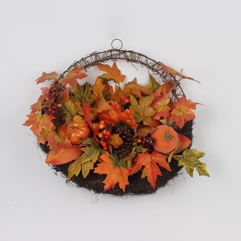 Harvest Mixed Autumn Floral Basket with Pumpkins Décor