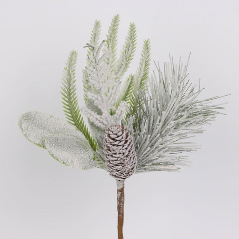 Frosted White Pinecone Leaf Pick Spray - Christmas Tree Garland Wreath Decor