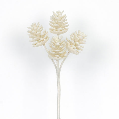 Champagne White Pinecone Spray Pick - Christmas Tree Garland Wreath Decor
