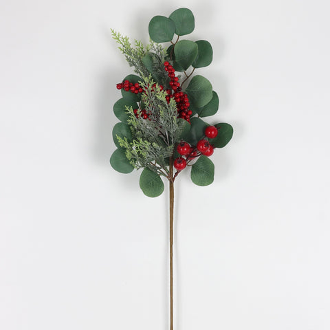 Artificial Mixed Eucalyptus and Berries Spray for Christmas Tree, Garland, and Wreath Decor