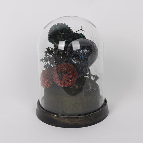 9.5*6.75*6.75'' Black Flower Table Décor W/ Transparent Cover