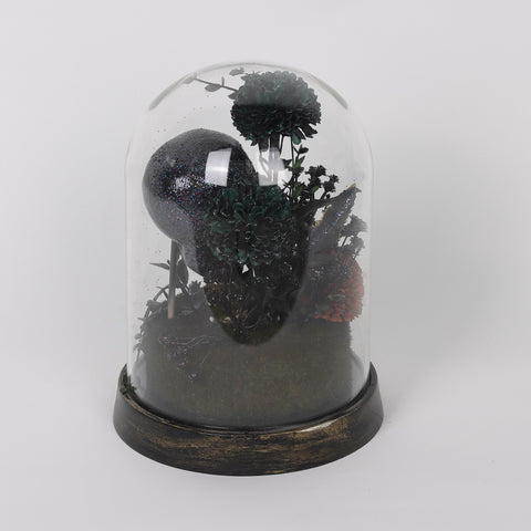 9.5*6.75*6.75'' Black Flower Table Décor W/ Transparent Cover