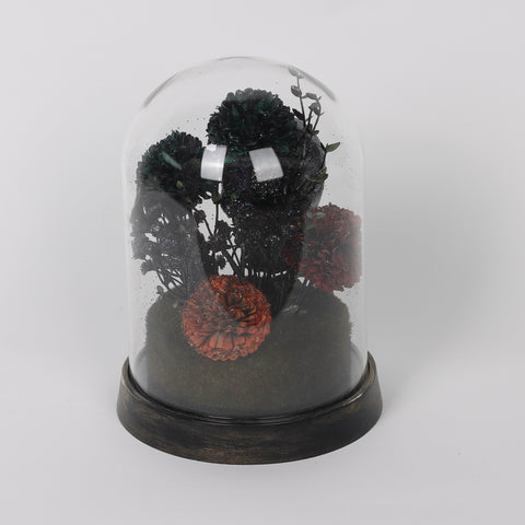 9.5*6.75*6.75'' Black Flower Table Décor W/ Transparent Cover