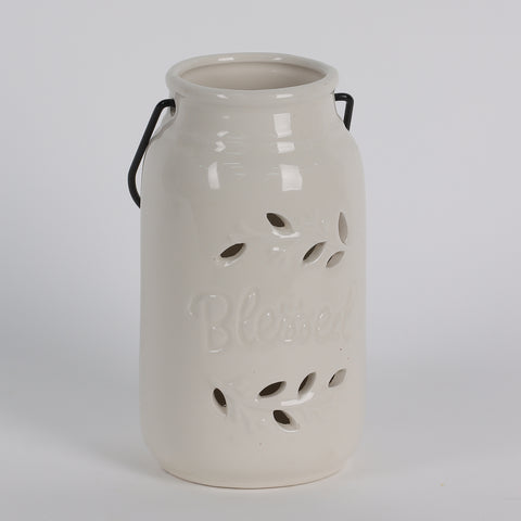 6IN FALL WHITE CERAMIC TEALIGHT HOLDER