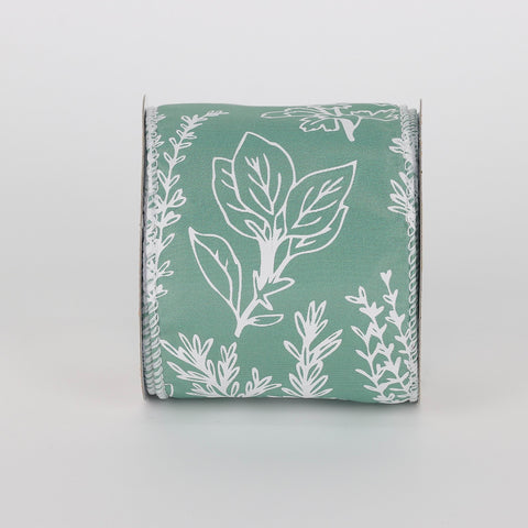 Harvest Green Ribbon with Plant Design - 2.5" x 9 Ft