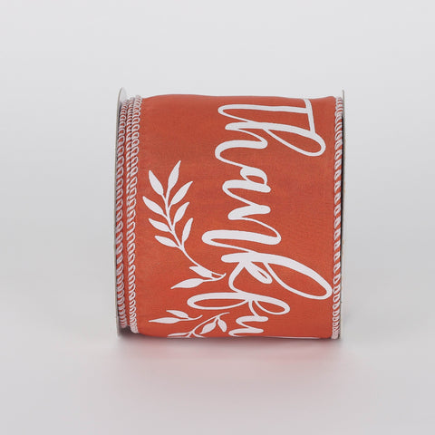 Harvest Red Ribbon with Thanksgiving Wording - 2.5" x 9 Ft