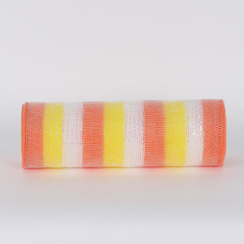 Halloween Polymesh Fabric Rolls: Striped Orange, White, and Yellow Spooky Decorative Accent