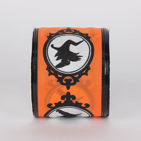 Halloween Orange Ribbon with Witch Art: 2.5" x 5 Yards Spooky Decorative Accent
