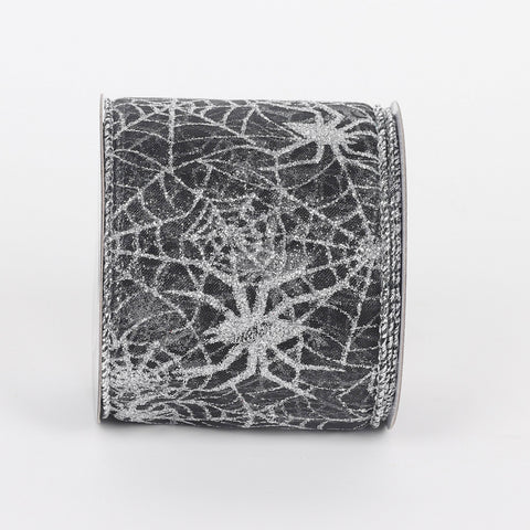 Halloween Black Ribbon with White Spider Webs: 2.5" x 5 Yards Spooky Decorative Accent