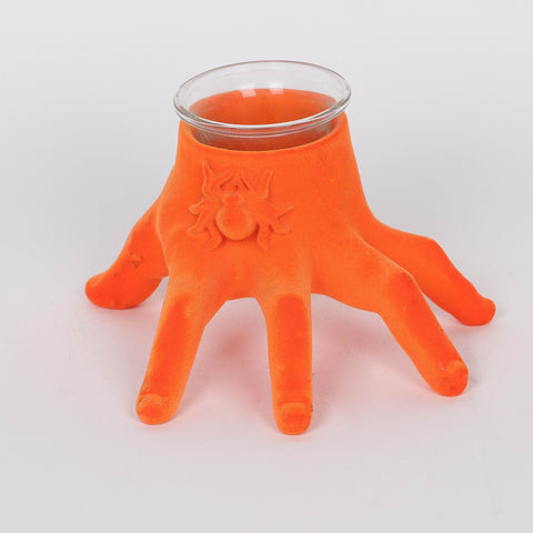5.75*4.5*3.75'' Orange Flocking Claw Candle Holder Décor